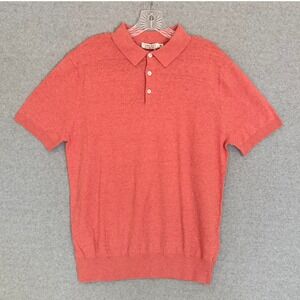 Collars & Co Polo Mens M Salmon Pink Linen Cotton Knit Short Sleeve Shirt